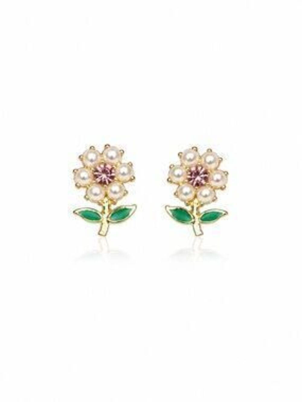 Delicate Pink Pearl Flower Stud Earrings